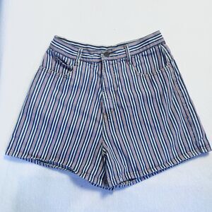 Vtg 80s Niki Lee High Rise Mom Denim Jean Shorts Striped Red White Blue